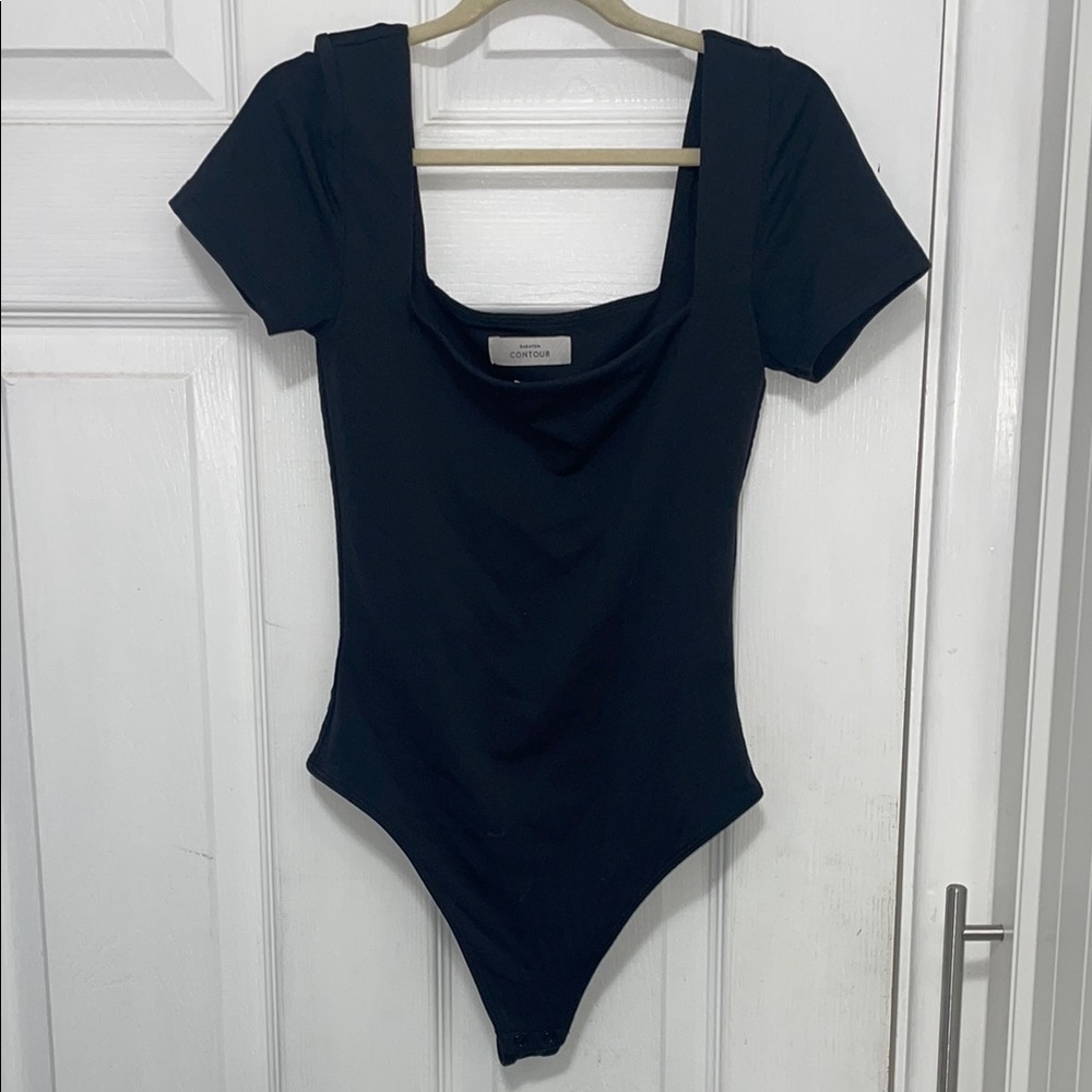 Aritzia Black Short-Sleeve Square Neck Bodysuit